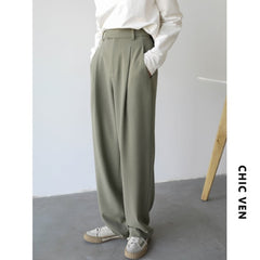 Simple Casual Women Twill Suit Pants Wide Leg Pants Straight Floor Pants