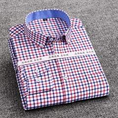Mens Striped Plaid Oxford Spinning Casual Long Sleeve Shirt