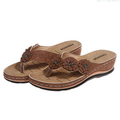 Slippers Women Summer PU Sewing Thong Sandals Vintage