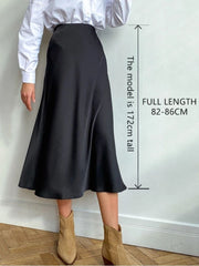 Women High Waisted Skirt Silk Satin Skirts A-Line Elegant Skirts