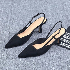 Shoes Fashion Slingback Suede Pumps Thin High Heels Pointed Toe Slip On