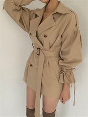 Minimalist Women Trench Coat Sashes Windbreaker Loose Flare Sleeve Double Breasted Trench