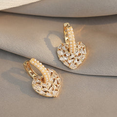 Multi Wearing Method Luxury Zircon Inlaid Peach Heart Pendant Gold Earrings
