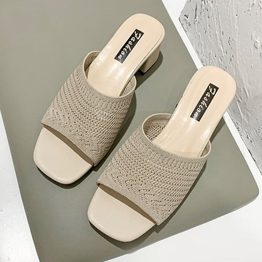 Sandals Women Shoes Women Mules Slides Peep Toe Square High Heels