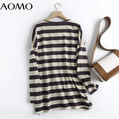 Striped Print Sweatshirts Oversize Long Sleeve O Neck Loose Pullovers