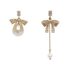 Retro Asymmetric Butterfly Imitation Pearl Earrings Fashion Round Flower