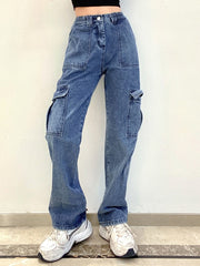 Pockets Patchwork Baggy Fashion Streetwear Denim Trouser Loose Cargo Pants