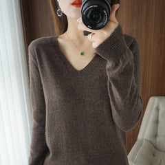 Sweater Knitted Pullovers V-neck Slim Fit Bottoming Shirt Solid Soft Knitwear
