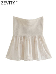 Hollow Out Embroidery Patchwork Knitting Short Smock Blouse