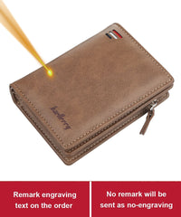 Fashion Men Wallets Name Engraving Zipper Card Holder