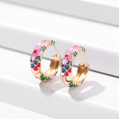 Vintage Enamel Flower Small Hoop Earrings Trendy Geometric Statement