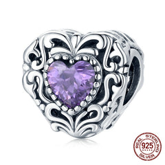 Sterling Silver Heart Vintage Charms Beads Fit Original DIY Bracelets