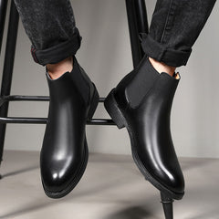 Elegant Chelsea Boots Leather Men Couple Shoes Slip-on Dress Formal Boots