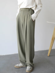 Simple Casual Women Twill Suit Pants Wide Leg Pants Straight Floor Pants