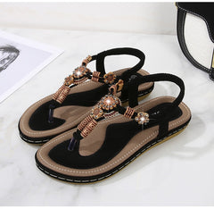 Women Sandals Flat Casual Shoes Bead Slip On Sandalias Flip-Flop