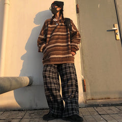 Vintage Striped Sweaters Autumn Long Sleeve Oversize Knit Sweater