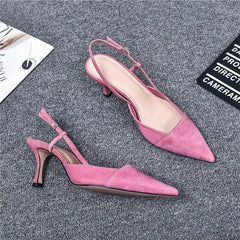 Shoes Fashion Slingback Suede Pumps Thin High Heels Pointed Toe Slip On