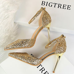 High Heels Women Pumps Sparkle Sequins Stiletto Heels 10 Cm Party Shoes