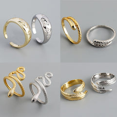 925 Sterling Silver Geometric heart hollowout Adjustable Ring Minimalist