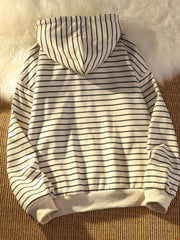 Zip Up Women Korean Style Hoodies For Girls Top Vintage stripe Long Sleeve
