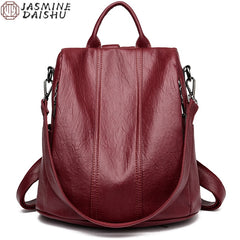 Women Waterproof Anti Theft Leather Backpack