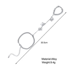 Fashion Chain Link Ring Full Rhinestone Vintage Flower Double Finger Rings