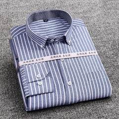 Mens Striped Plaid Oxford Spinning Casual Long Sleeve Shirt
