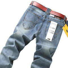 Comfort Straight Denim Pants Men Jeans Business Casual Elastic