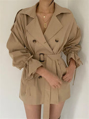 Minimalist Women Trench Coat Sashes Windbreaker Loose Flare Sleeve Double Breasted Trench