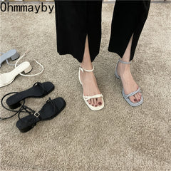 Narrow Band Women Sandal Shoes Fashion Thick Heel Ladies Elegant Open Toe