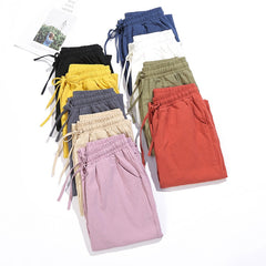 Women's Pants Cotton Trousers Casual Harem Pants Solid Loose Ankle Length Pants