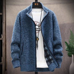 Sweater Fleece Cardigan Coat Solid Color Stand Collar Jersey