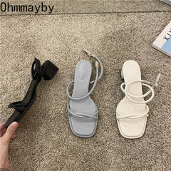 Narrow Band Women Sandal Shoes Fashion Thick Heel Ladies Elegant Open Toe