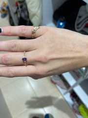 Simple Egg Shape Purple Crystal Gold Rings