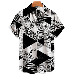 Clothing 3D Hawaiian Shirt Men Fashion Cashew Flower Geometric Printed Shirts