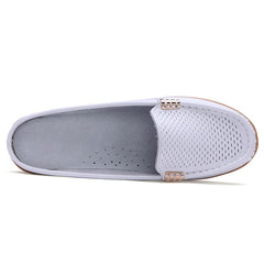 Women Casual Shoes Hollow Out Lady Half Genuine Leather Flats