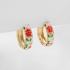 Vintage Enamel Flower Small Hoop Earrings Trendy Geometric Statement