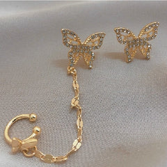 Retro Asymmetric Butterfly Imitation Pearl Earrings Fashion Round Flower