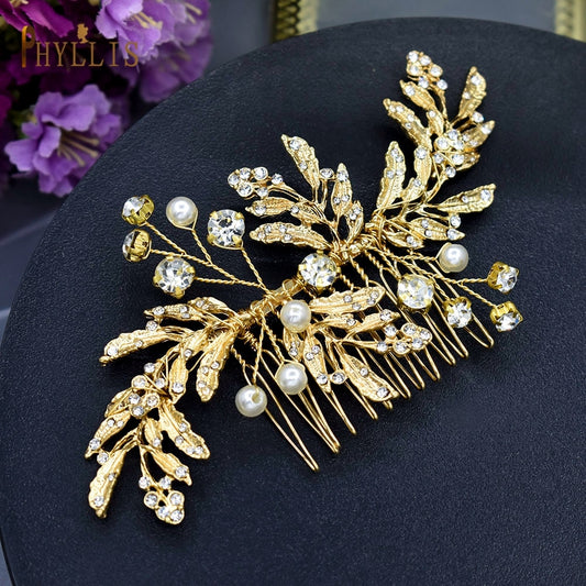 Alloy Leaves Golden Bridal Comb Wedding Hair Accessories