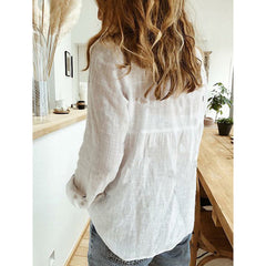 Leisure White Yellow Shirts Button Lapel Cardigan Top Lady Loose Long Sleeve
