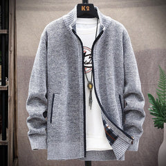 Sweater Fleece Cardigan Coat Solid Color Stand Collar Jersey