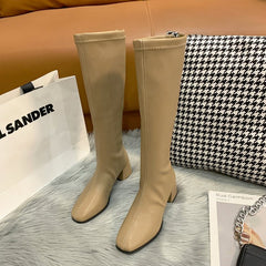 Fashion Women Black Block High Heels Long Boots