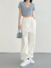 Fairycore Green Cargo Pants Fashion One Side Pocket Low Rise Casual Pants