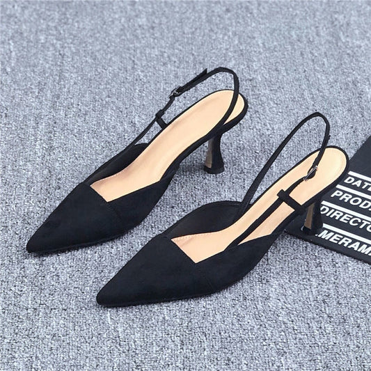 Shoes Fashion Slingback Suede Pumps Thin High Heels Pointed Toe Slip On