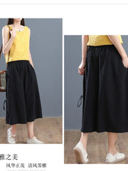 Loose Bloomers Casual Elastic Waist Wide Leg Pants Large Size Middle Waist