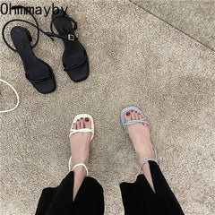 Narrow Band Women Sandal Shoes Fashion Thick Heel Ladies Elegant Open Toe