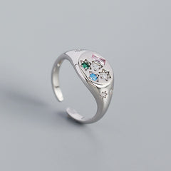 925 Sterling Silver Geometric heart hollowout Adjustable Ring Minimalist