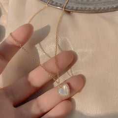 Trendy Fine Heart Shaped Opal Chain Pendant Necklace