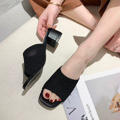 Sandals Women Shoes Women Mules Slides Peep Toe Square High Heels