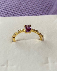 Simple Egg Shape Purple Crystal Gold Rings